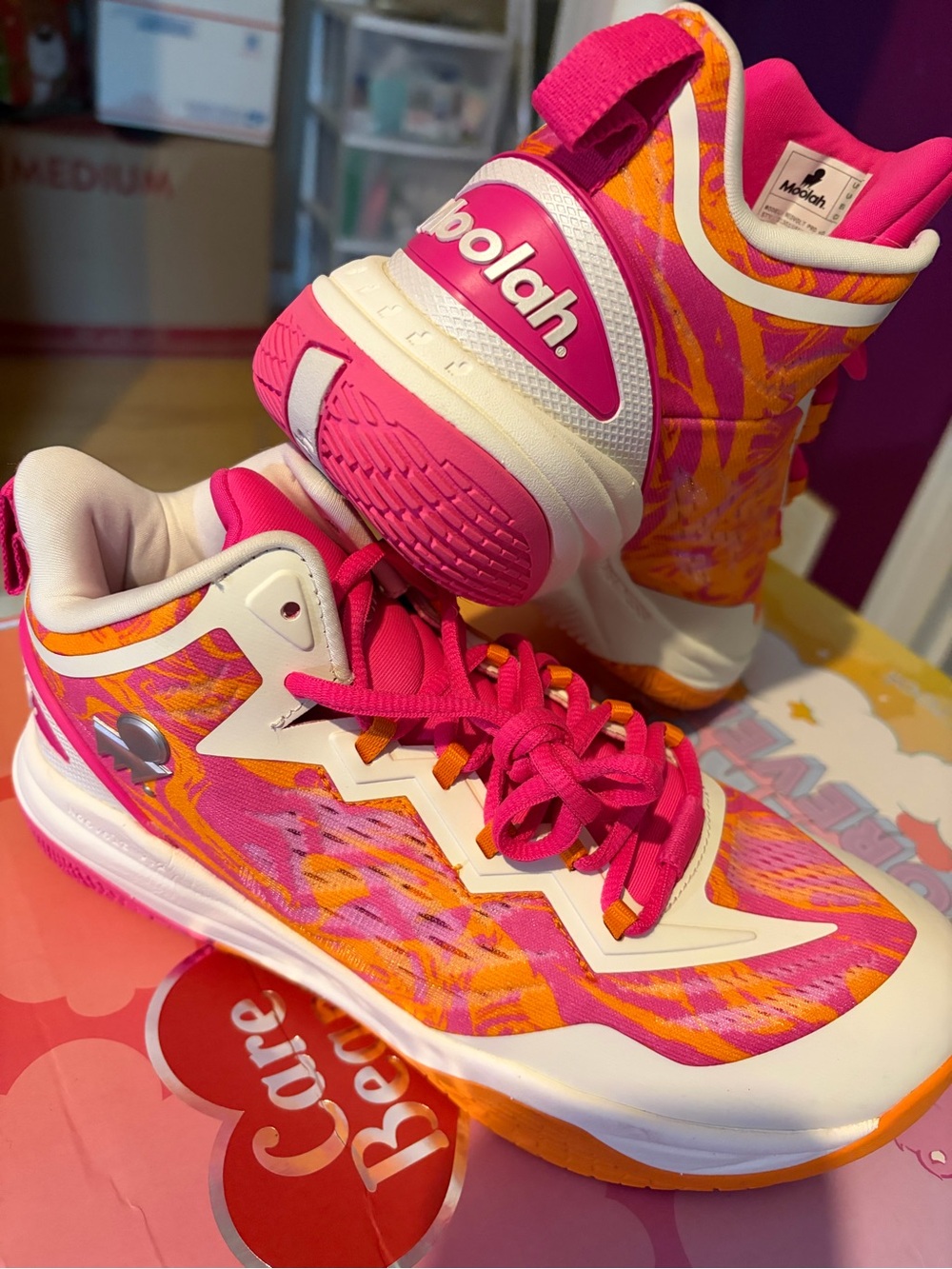Moolah Kicks NeoVolt Pro V2 High-Top Athletic Shoes in Hot Pink & Orange